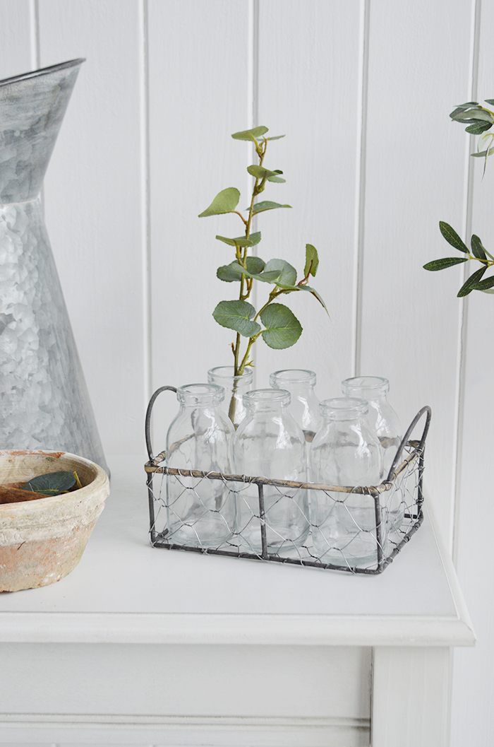 Newbury glass bud vases for New England homes and Interiors from The White LIghthouse furniture