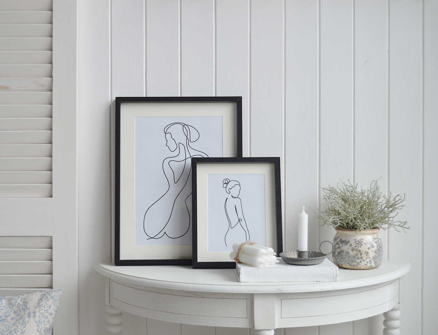 New England Wall Art Decor.  Lady Silhouette. Two differing prints in 2 sizes perfect for styling a console table in a modern farmhouse or Hamptons coastal styled home