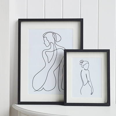 New England Wall Art Decor.  Lady Silhouette. Two differing prints in 2 sizes perfect for styling a console table in a modern farmhouse or Hamptons coastal styled home