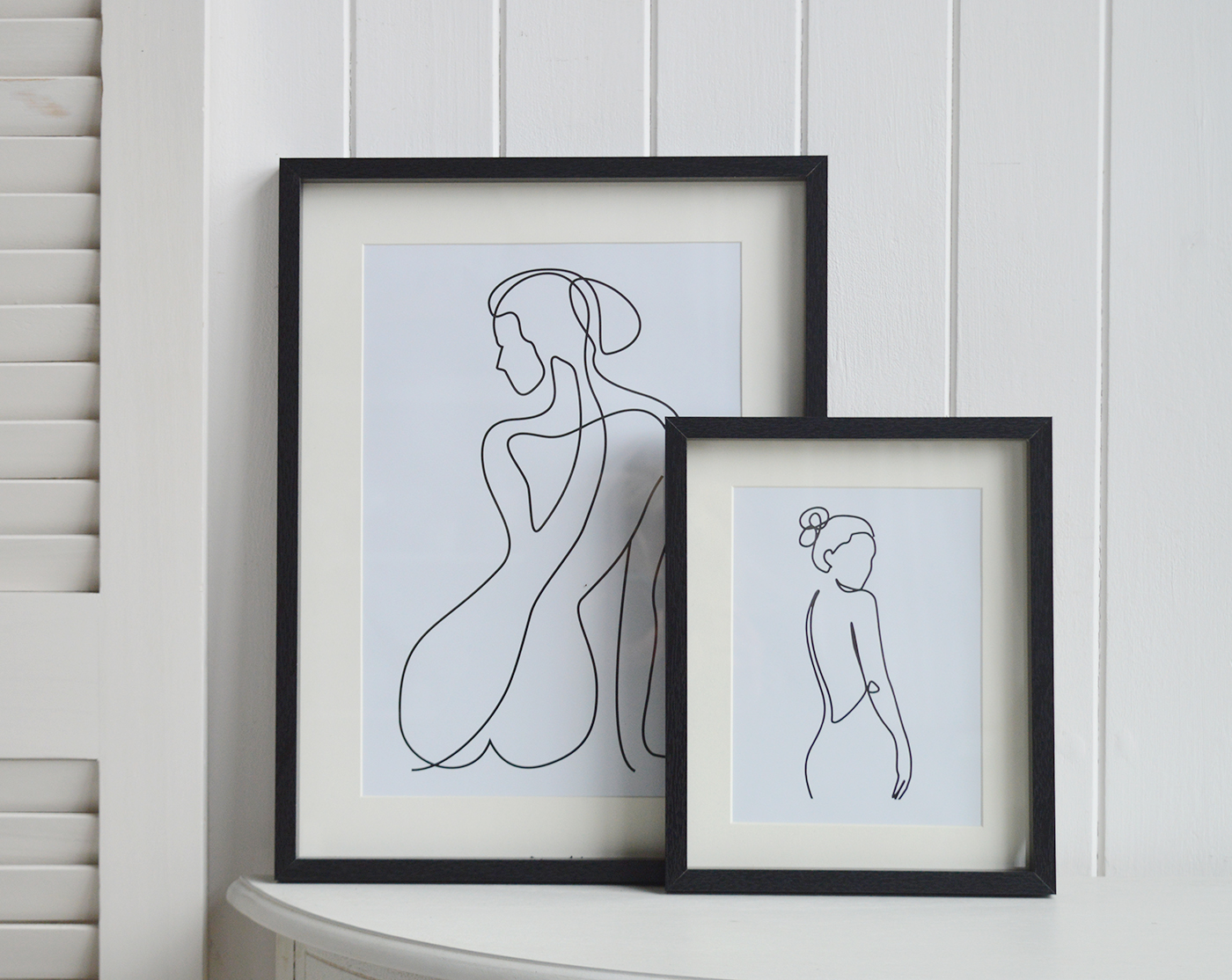 New England Wall Art Decor.  Lady Silhouette. Two differing prints in 2 sizes perfect for styling a console table in a modern farmhouse or Hamptons coastal styled home