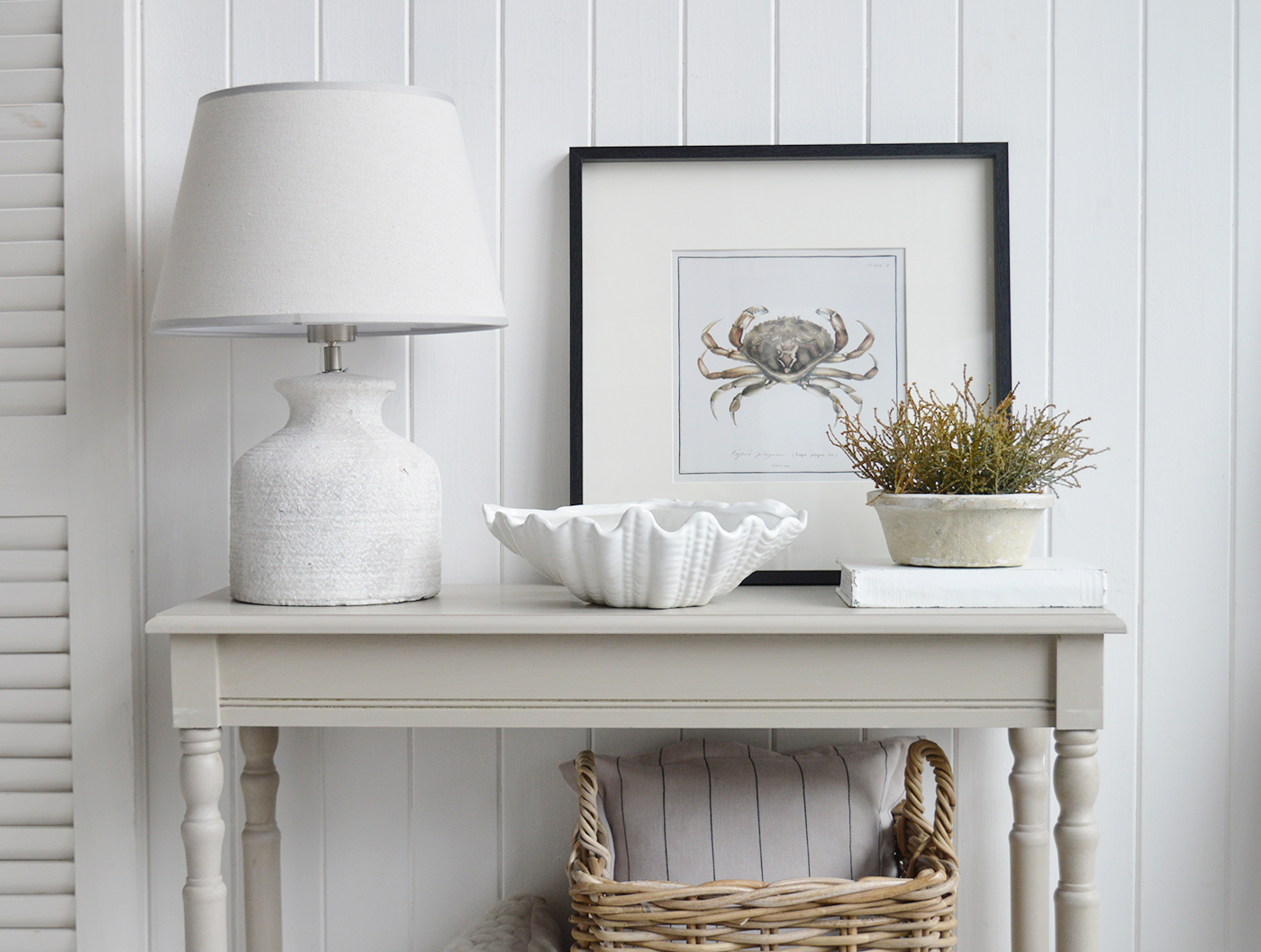 White Ceramic Clam Dish - Hamptons Coastal Console Table Styling and Decor