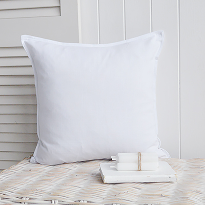 New England cushions and soft furnishings. Hamilton 100% Linen Cushion Covers for coastal, beach house and modern farmhouse interiors - White