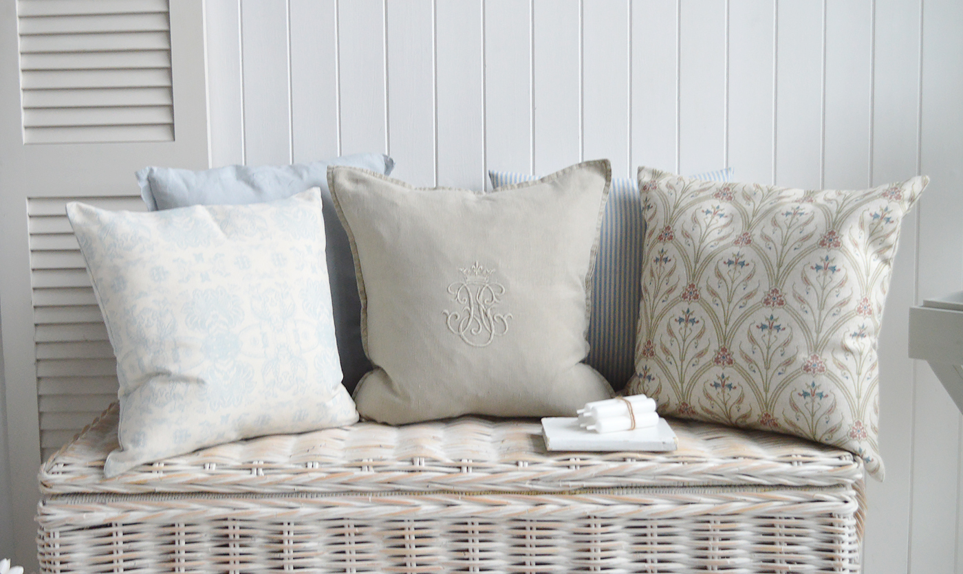 An array of New England cushions for a coastal or modern farmhouse interior