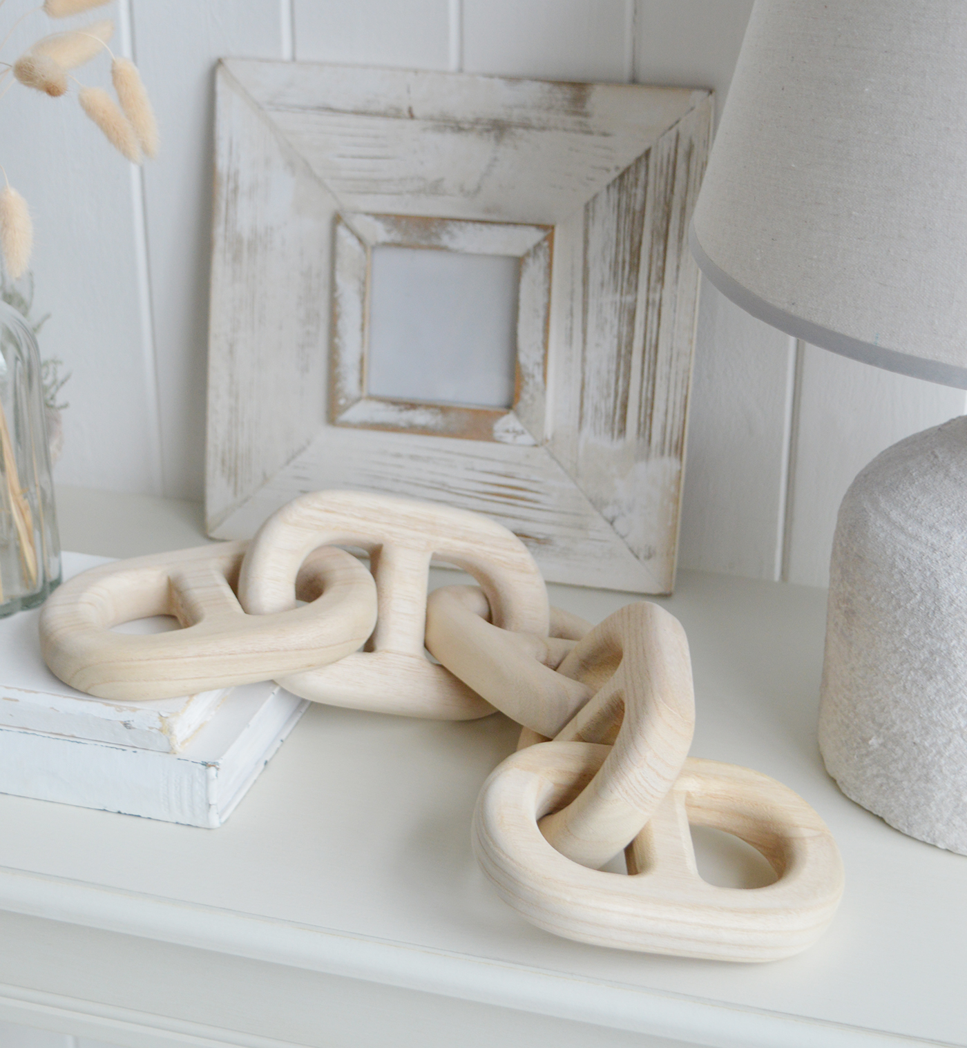 Wooden Anchor Chain Sculpture - Shelf, Coffee Table and Console Styling in Modern Farmhouse, Country and Coastal homes and Interiors