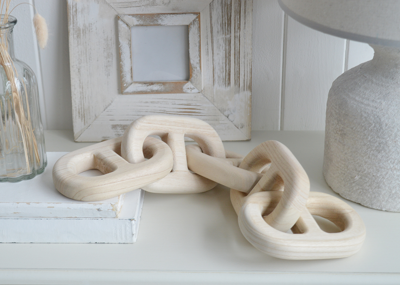 Wooden Anchor Chain Sculpture - Shelf, Coffee Table and Console Styling in Modern Farmhouse, Country and Coastal homes and Interiors