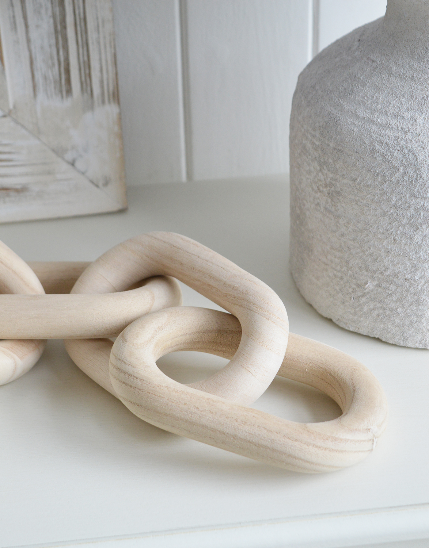 Wooden Chain Sculpture - Shelf, Coffee Table and Console Styling in Modern Farmhouse, Country and Coastal homes and Interiors