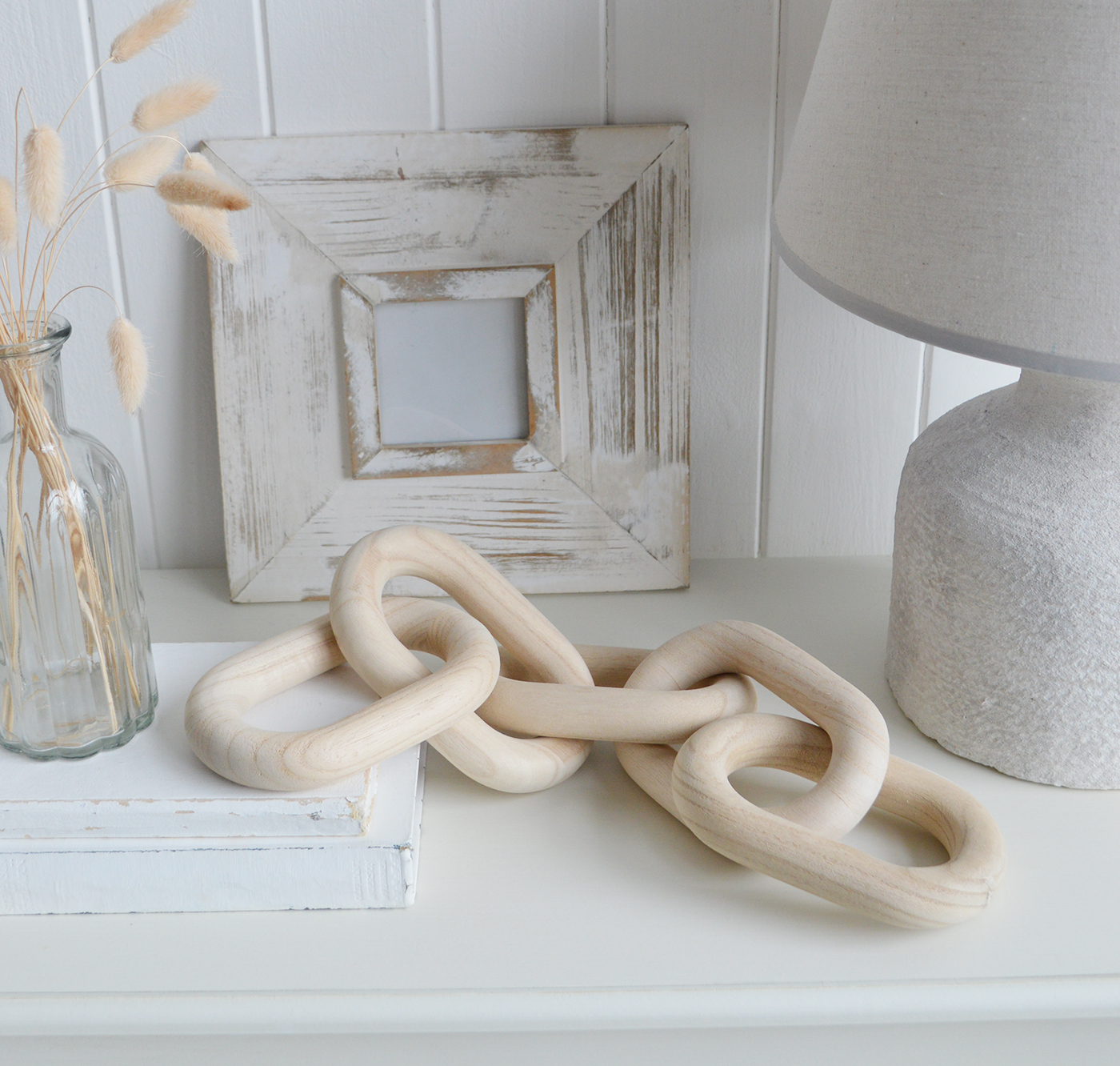 Wooden Chain Sculpture - Shelf, Coffee Table and Console Styling in Modern Farmhouse, Country and Coastal homes and Interiors