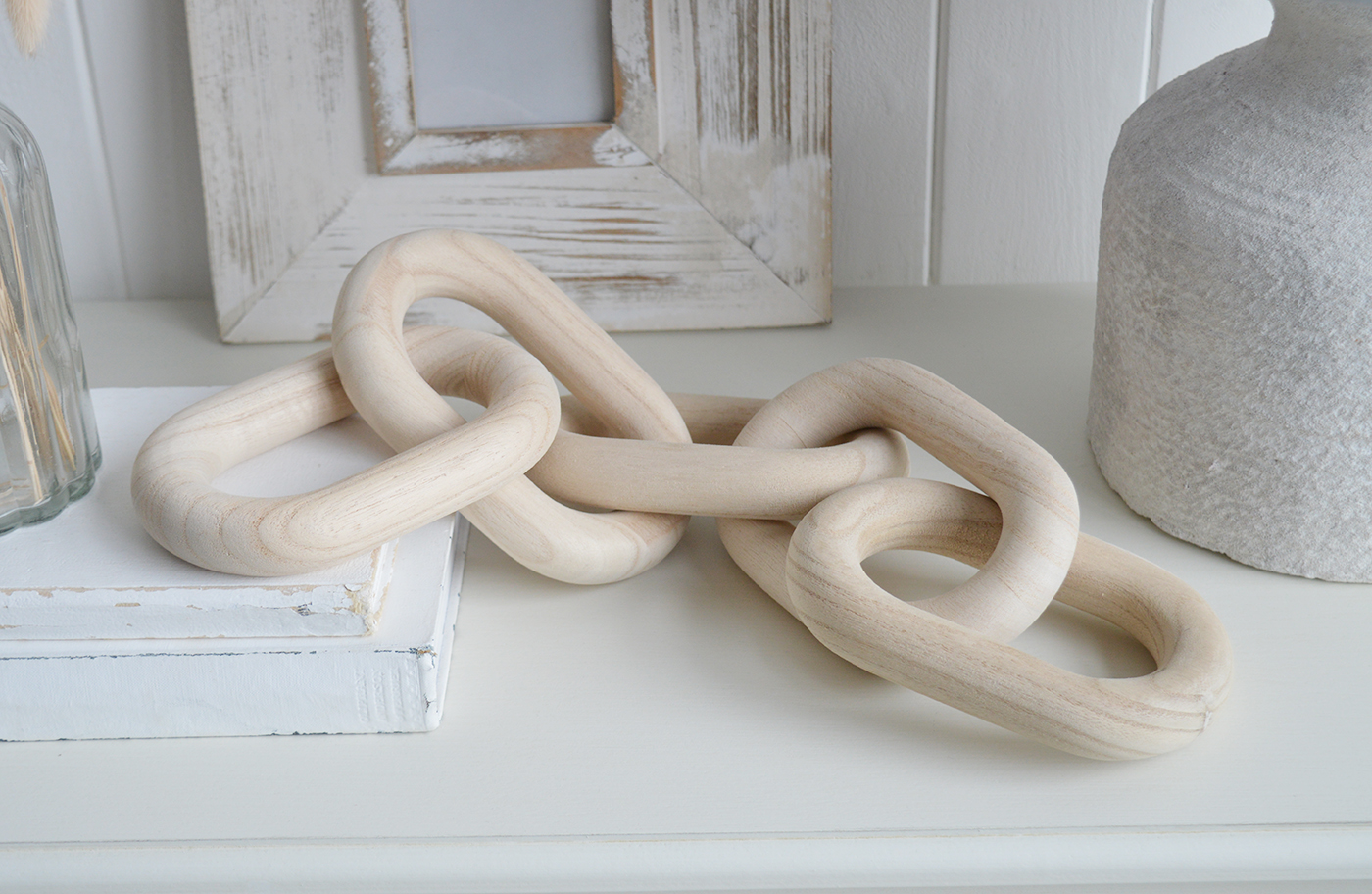 Wooden Chain Sculpture - Shelf, Coffee Table and Console Styling in Modern Farmhouse, Country and Coastal homes and Interiors