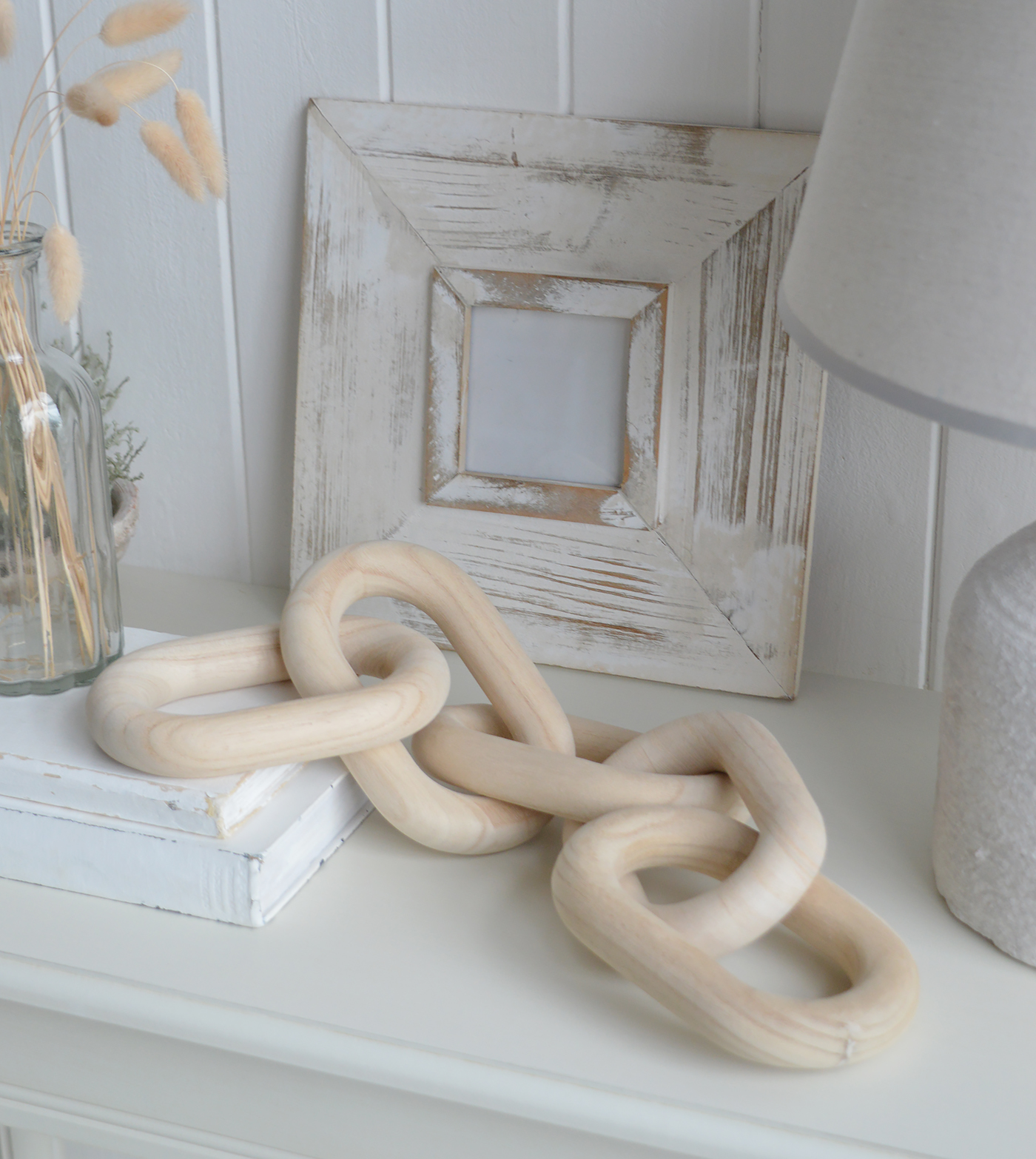 Wooden Chain Sculpture - Shelf, Coffee Table and Console Styling in Modern Farmhouse, Country and Coastal homes and Interiors