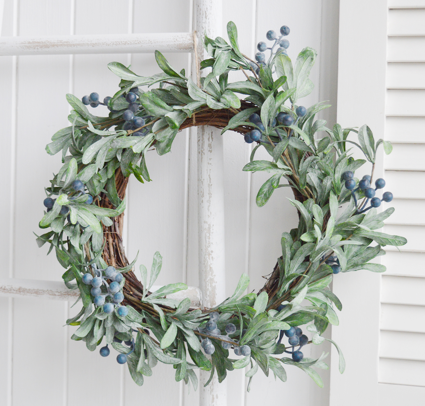 Large Blueberry Wreath for a traditional New England look to your room from The White Lighthouse Coastal and Country Furniture for the hallway, living room, bedroom and bathroom