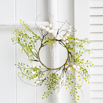 White Furniture and accessories for the home. Artificial greenery white berries wreath