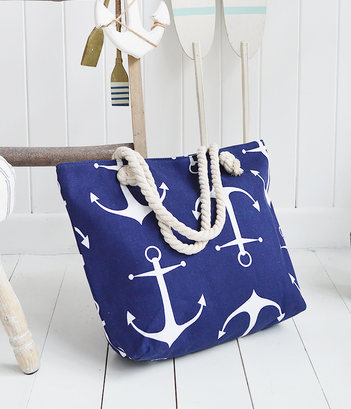 The White Lighthouse Furniture new England Lifestyle for Country and Coastal Living - navy beach bag