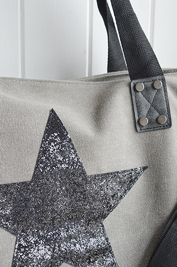 Light Grey Star Canvas Bag from The White Lighthouse New England Country Coastal White and Nordic furniture