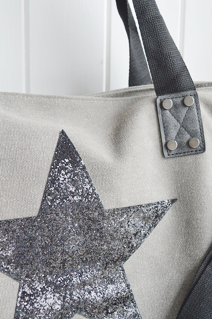 Light Grey Star Canvas Bag from The White Lighthouse New England Country Coastal White and Nordic furniture