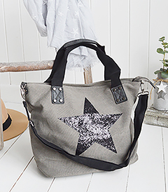 The White Lighthouse Furniture new England Lifestyle for Country and Coastal Living - light grey canvas star bag