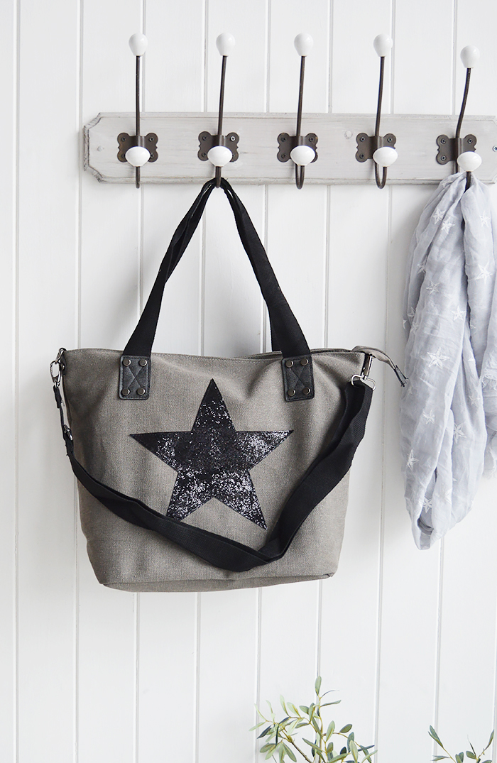 Light Grey Star Canvas Bag from The White Lighthouse New England Country Coastal White and Nordic furniture