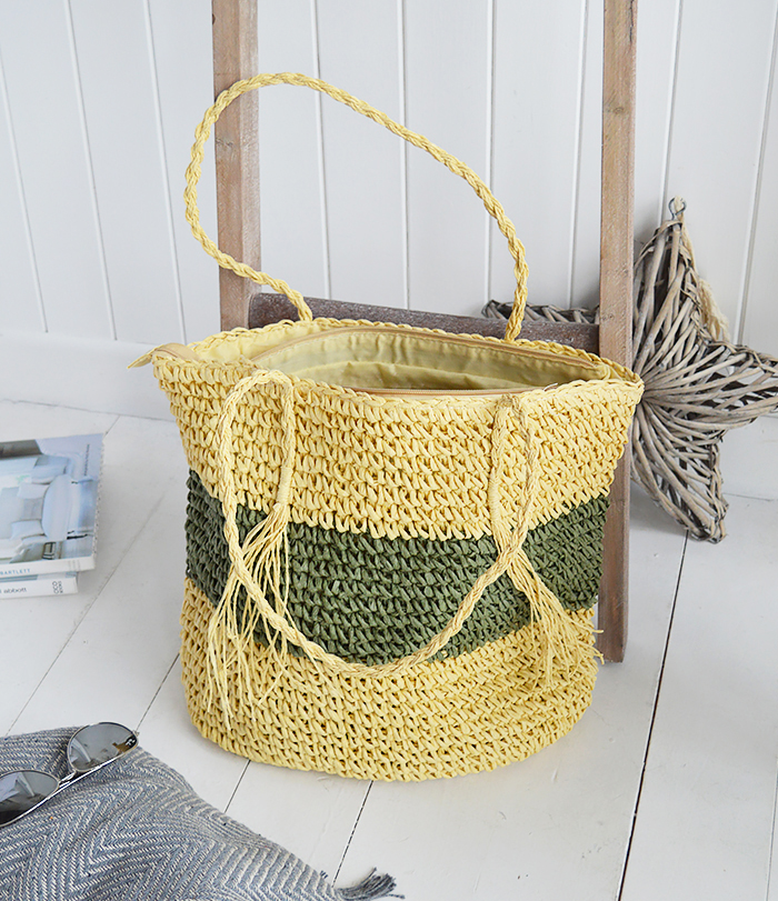 The White Lighthouse Furniture new England Lifestyle for Country and Coastal Living - Raffia green tote bag 