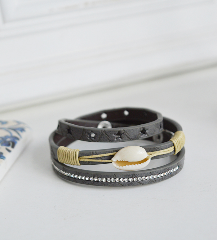 The White Lighthouse. Nautical Coastal Furniture, lifestyle and accessories for the home. Grey star and shell bracelet