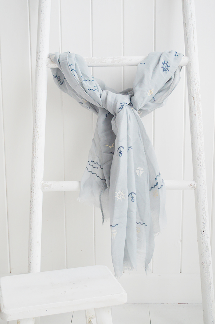 Grey Coastal scarf from The White Lighthouse. New England, coastal country and white furniture, home decor interiors and lifestyle