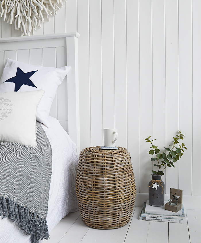 New England coastal furniture for the bedroom. Casco Bay stool as a bedside table