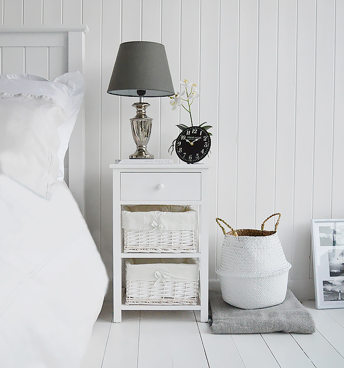 New Haven white bedside table, so simple in design it complements all styles of nedroom interiors