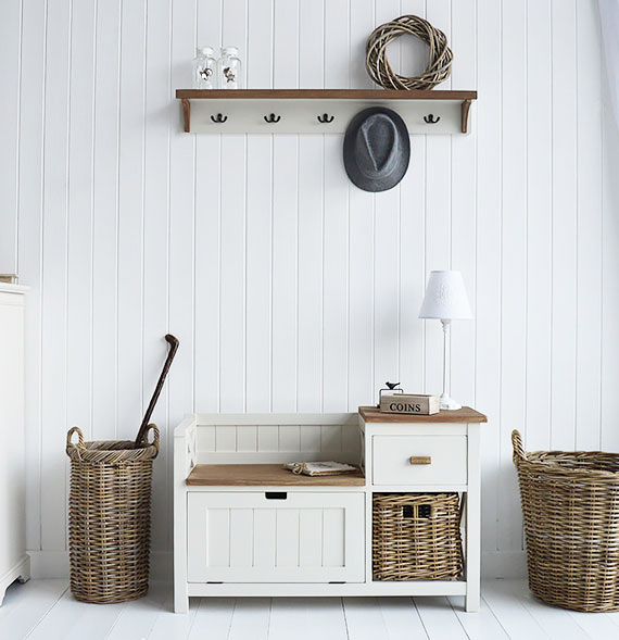 Hallway storage furniture for a cottage style home