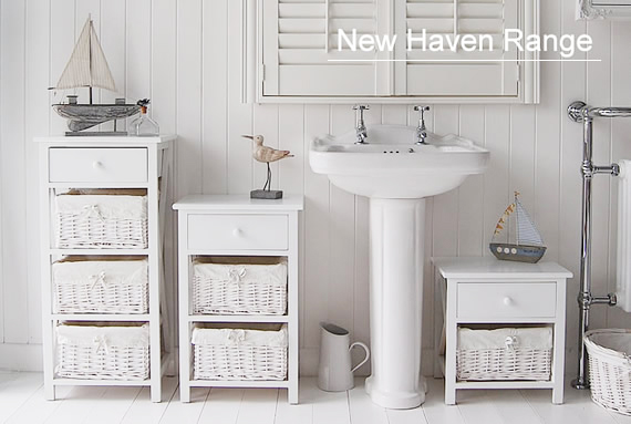 Shown in this image is The New Haven range of white bathroom furniture, cabinets for storage in your bathroom
