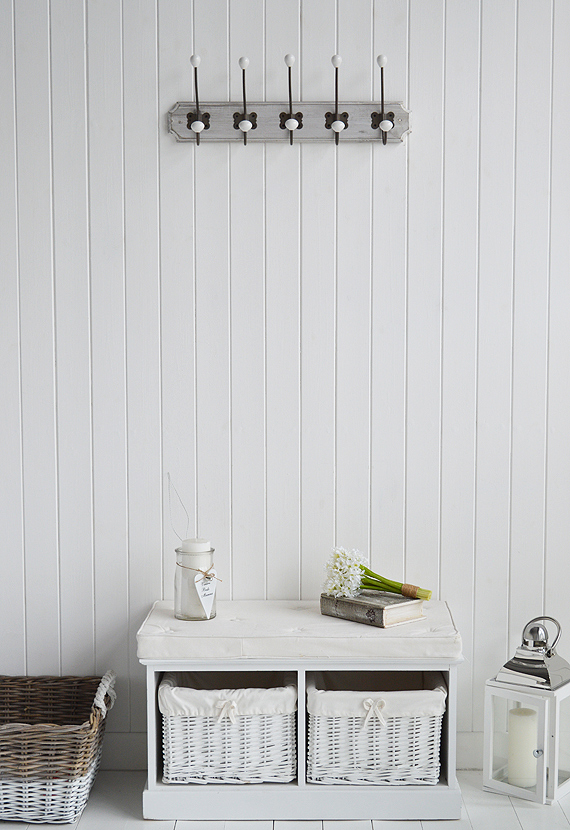 White coastal interior design for bright hallways