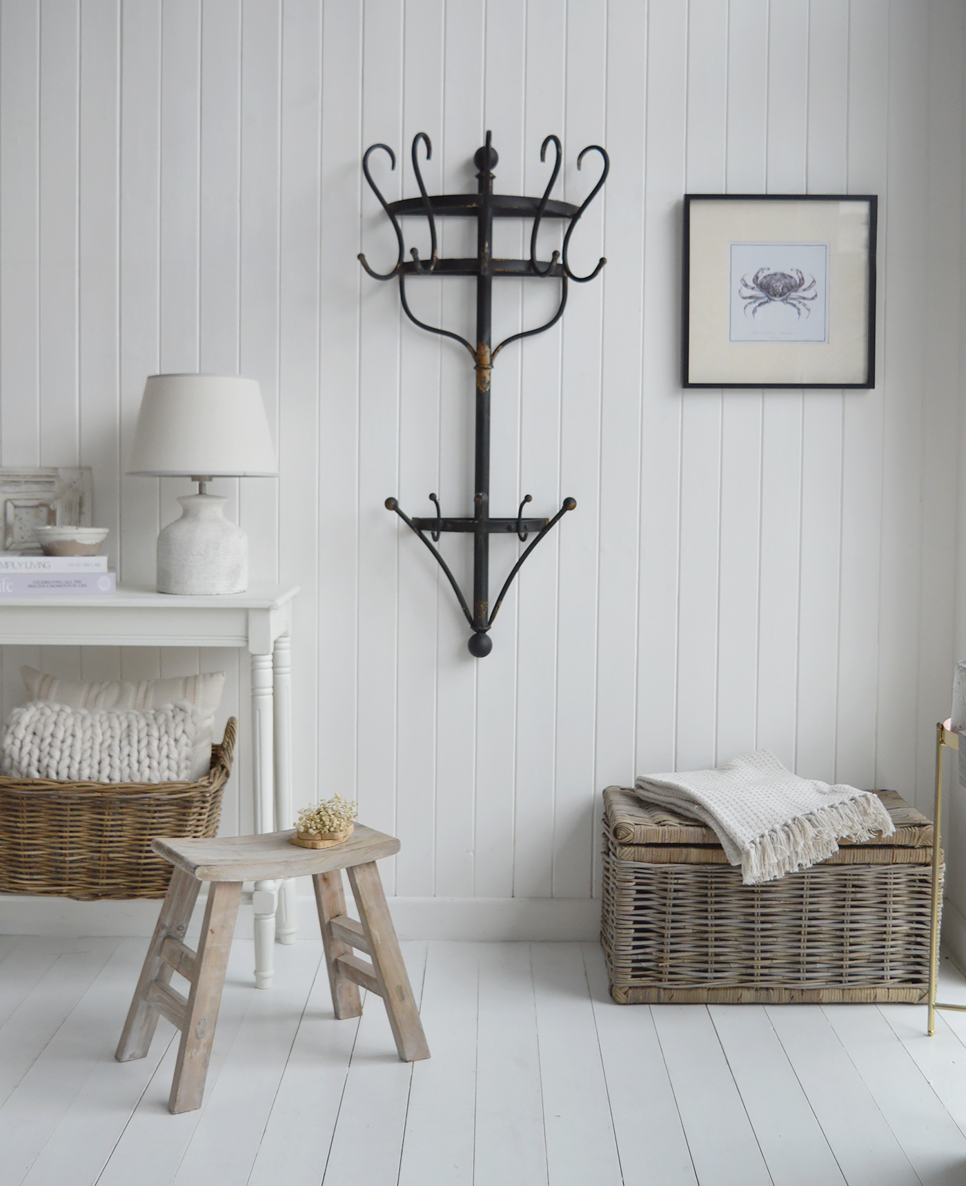 The distressed black metal finish complements New England, farmhouse and modern country interiors.