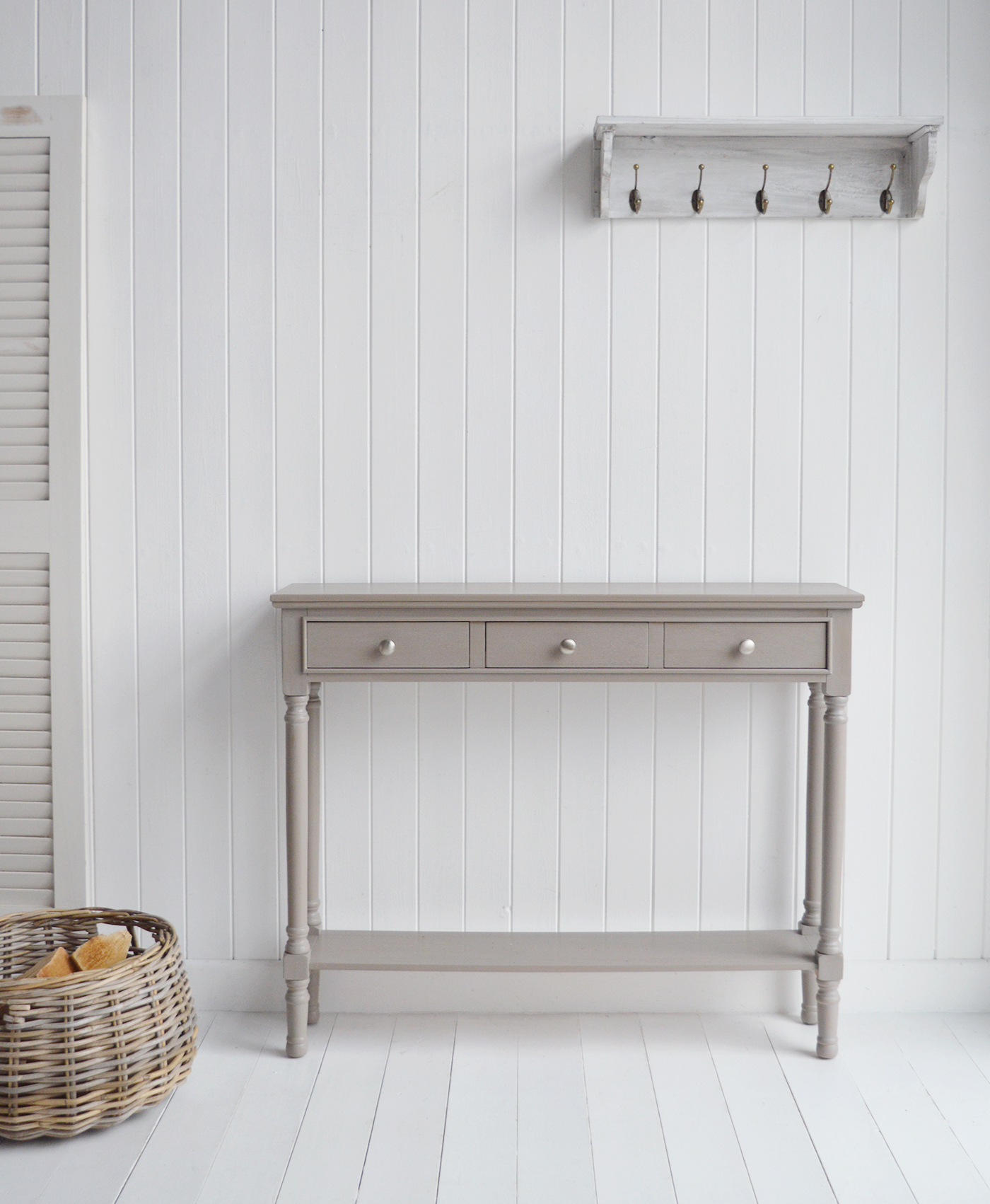 Bristol narrow 24cm vintage grey hallway console table - New England modern country, farmhouse and coastal furniture and interiors