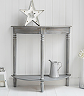 Grey half moon console table for small hallway furniture