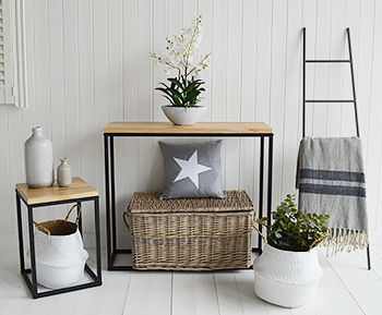 The Brooklyn Slim 28cm Console Table for Hallway furniture and living room interiors from The White Lighthouse