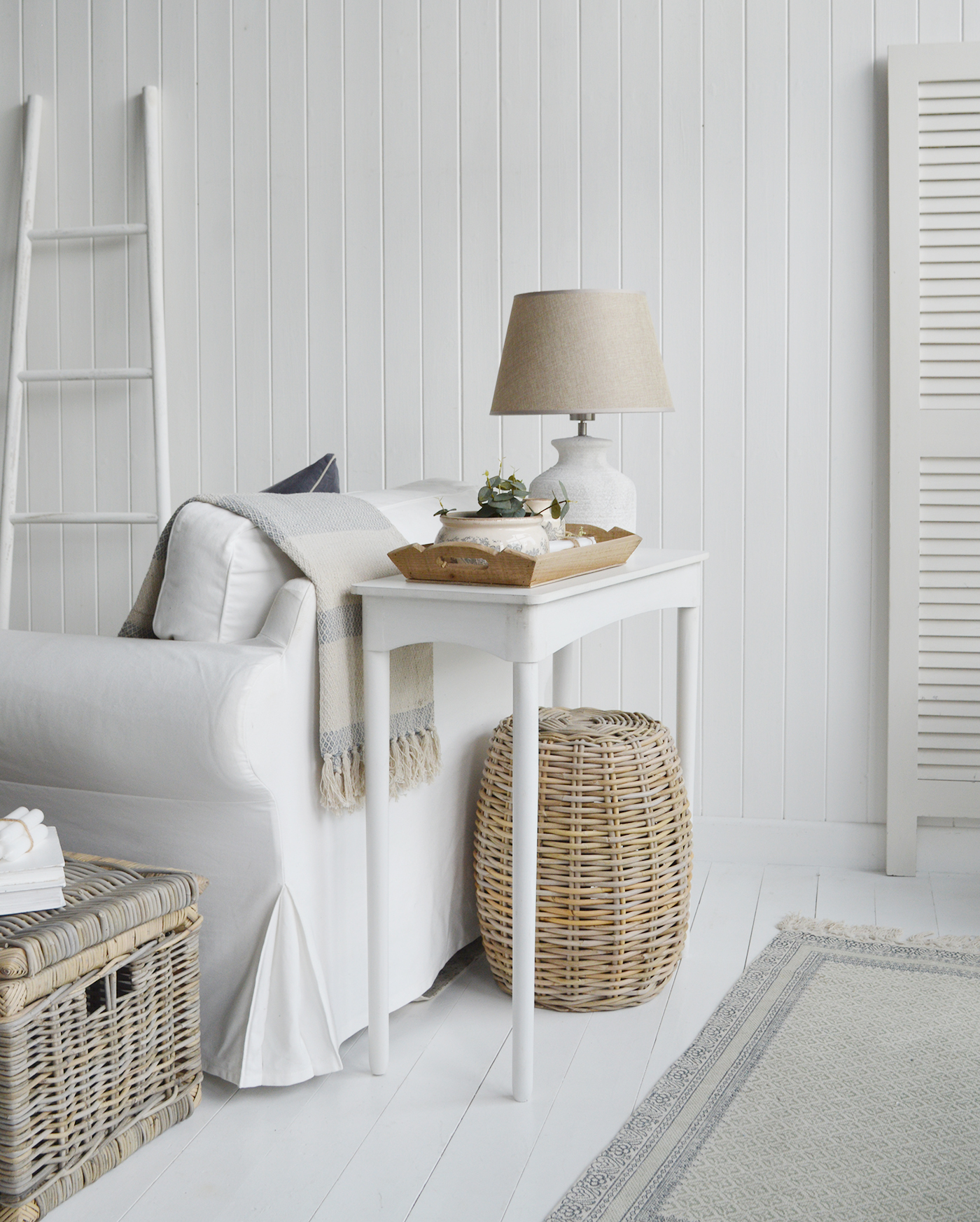 New England white furniture for coastal, modern farmhouse and country homes and interiors