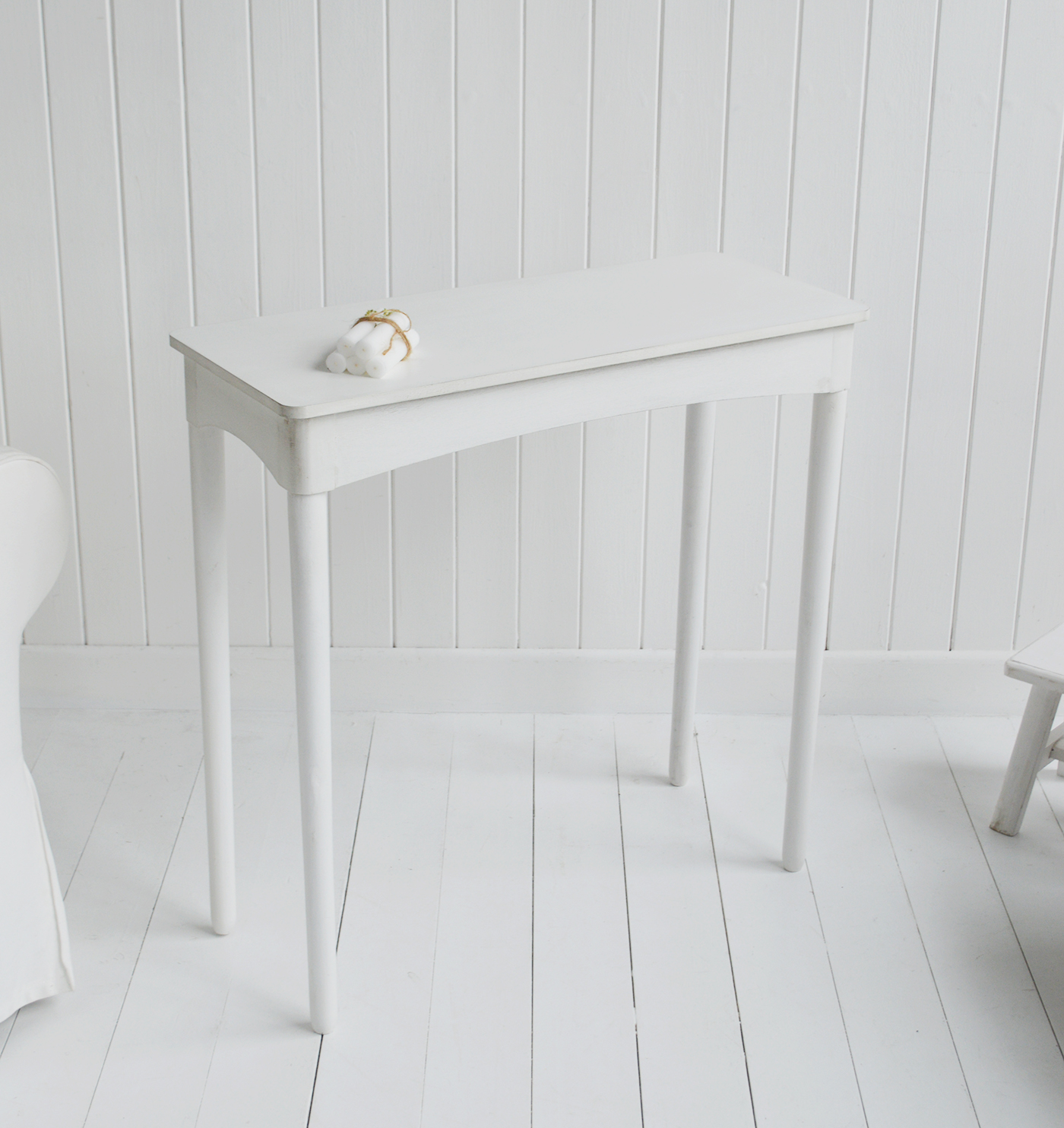 Cape Ann simple white table for console or dressing table for New England white furniture in coastal, modern country and farmhouse homes and interiors