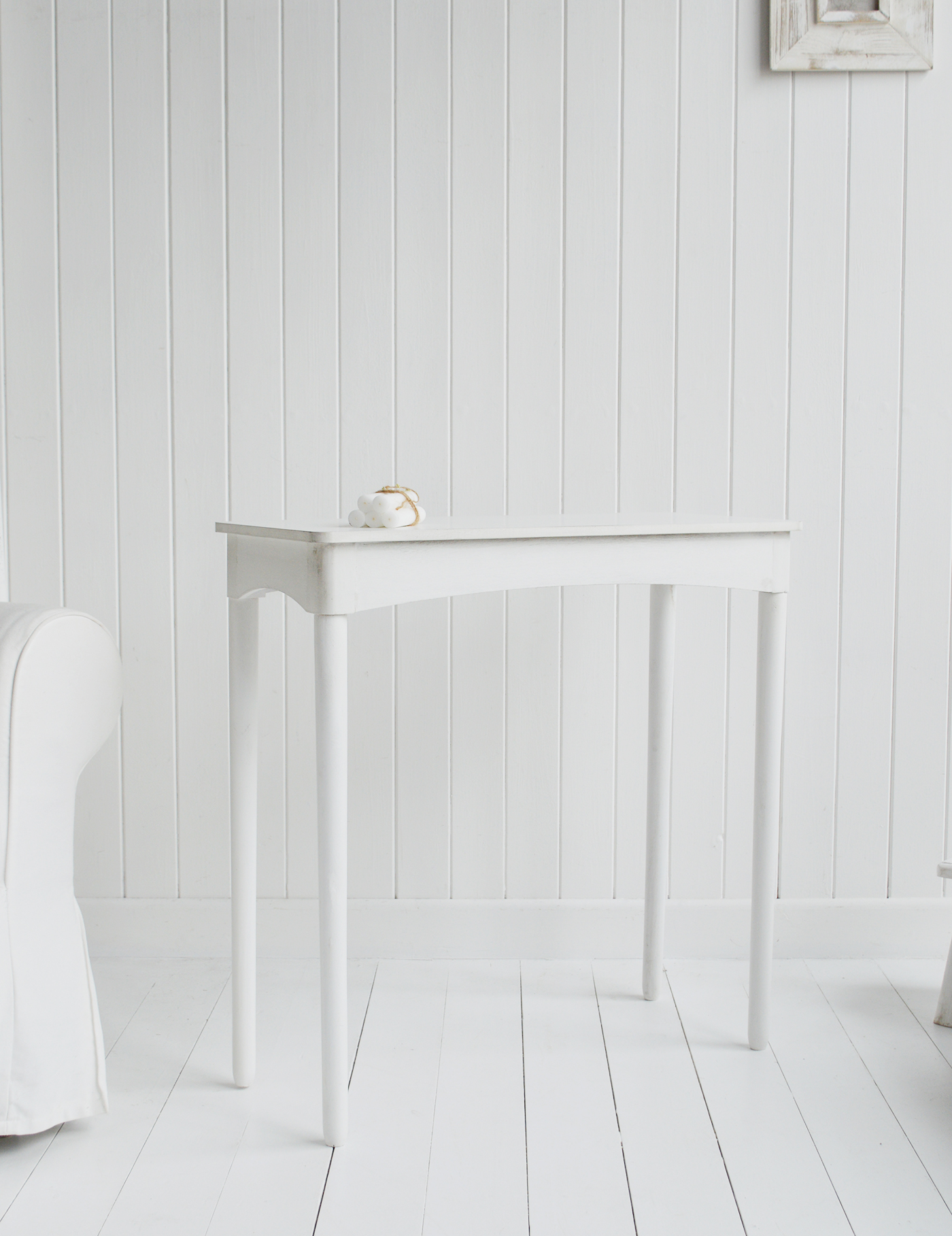 Cape Ann simple white table for console or dressing table for New England white furniture in coastal, modern country and farmhouse homes and interiors