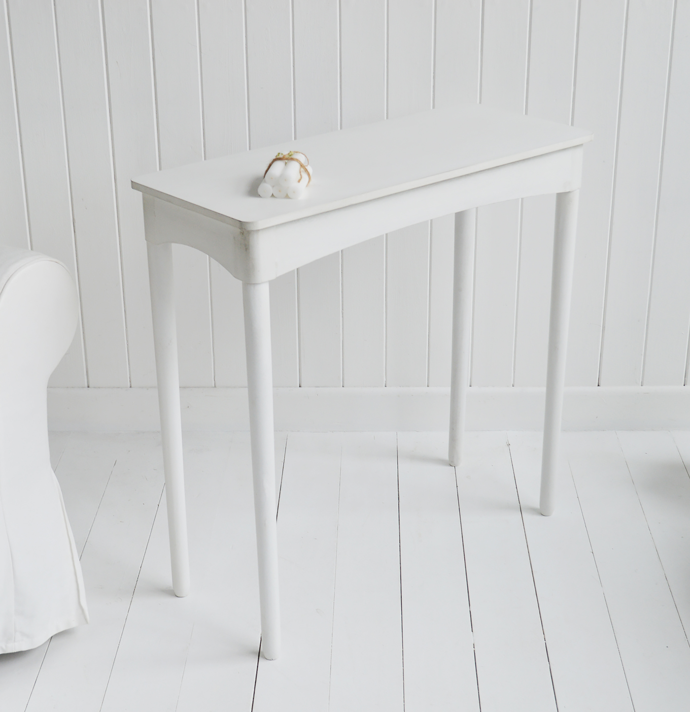 Cape Ann simple white table for console or dressing table for New England white furniture in coastal, modern country and farmhouse homes and interiors