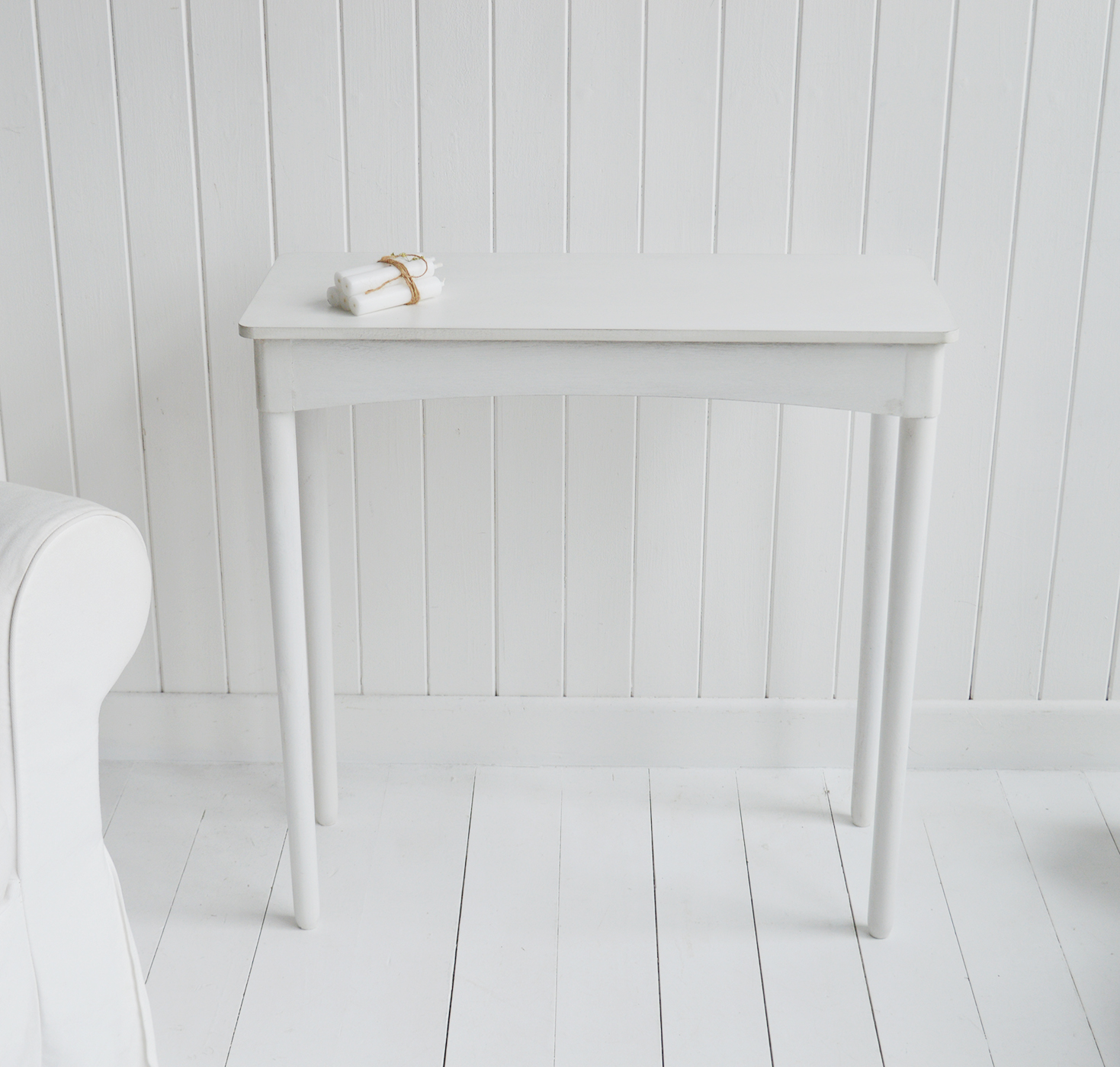 Cape Ann simple white table for console or dressing table for New England white furniture in coastal, modern country and farmhouse homes and interiors