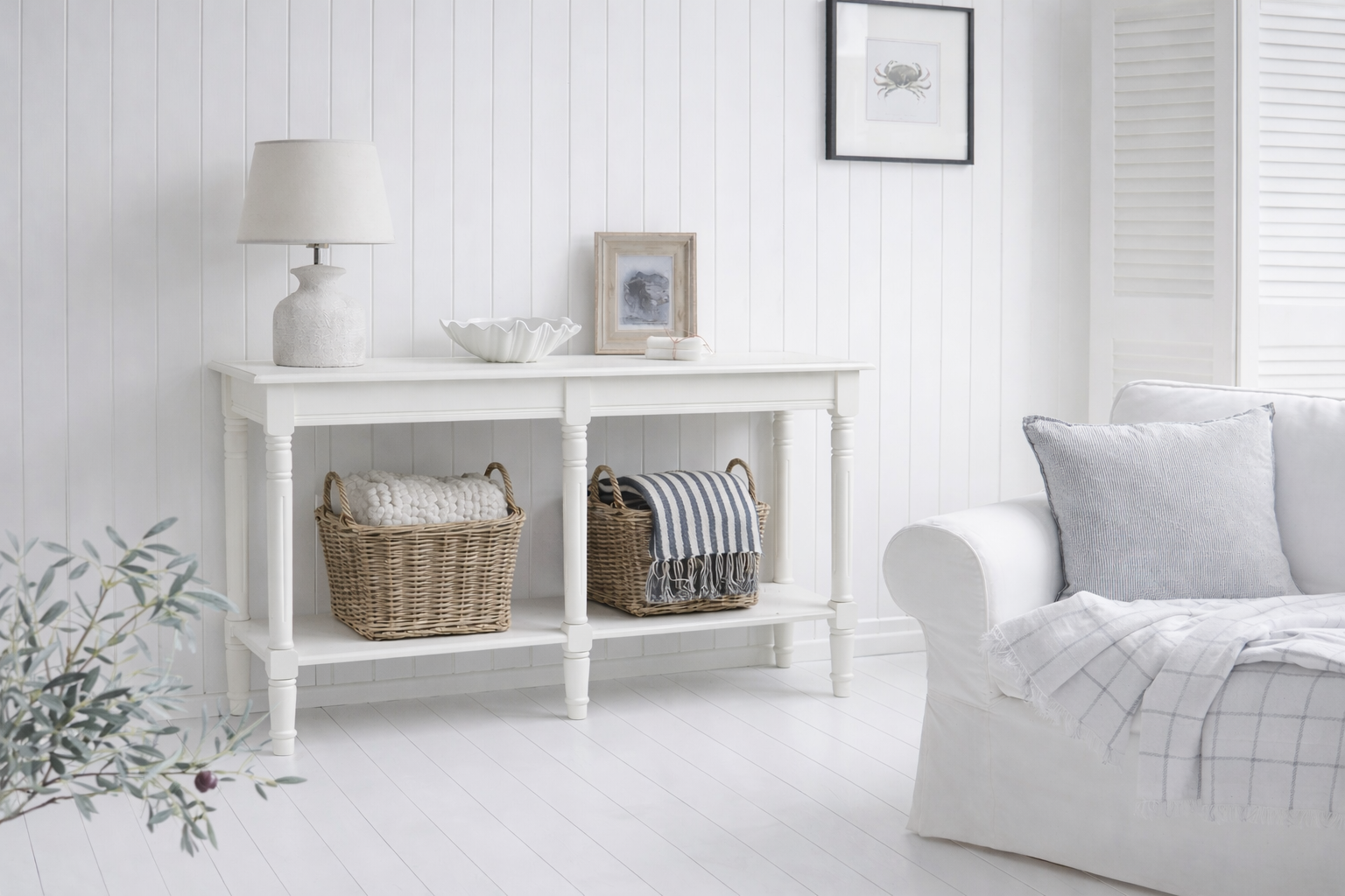 A classic New England inspired console table designed for calm, light-filled homes. The Cape Ann large console