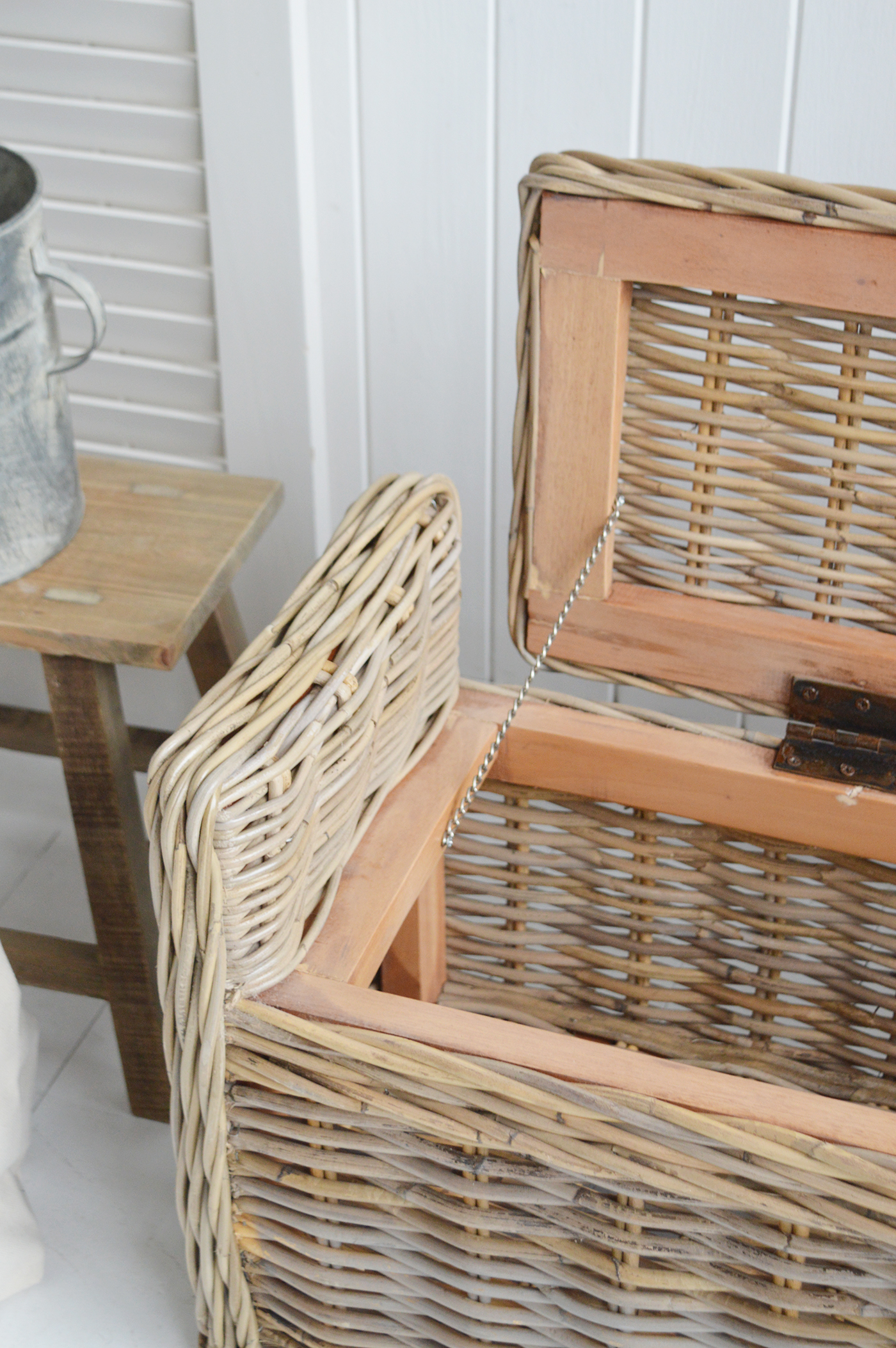 Casco Bay Grey Rattan Storage Bench Seat - New England Modern Farmhouse and Coastal Furniture