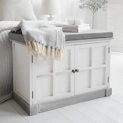 Charlotte White Wooden Storage Bench - New England Modern Country Farmhouse and Coastal Storage Hallway Furniture