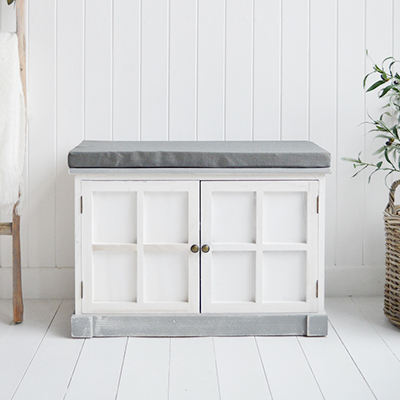 Charlotte White Wooden Storage Bench - New England Modern Country Farmhouse and Coastal Storage Hallway Furniture