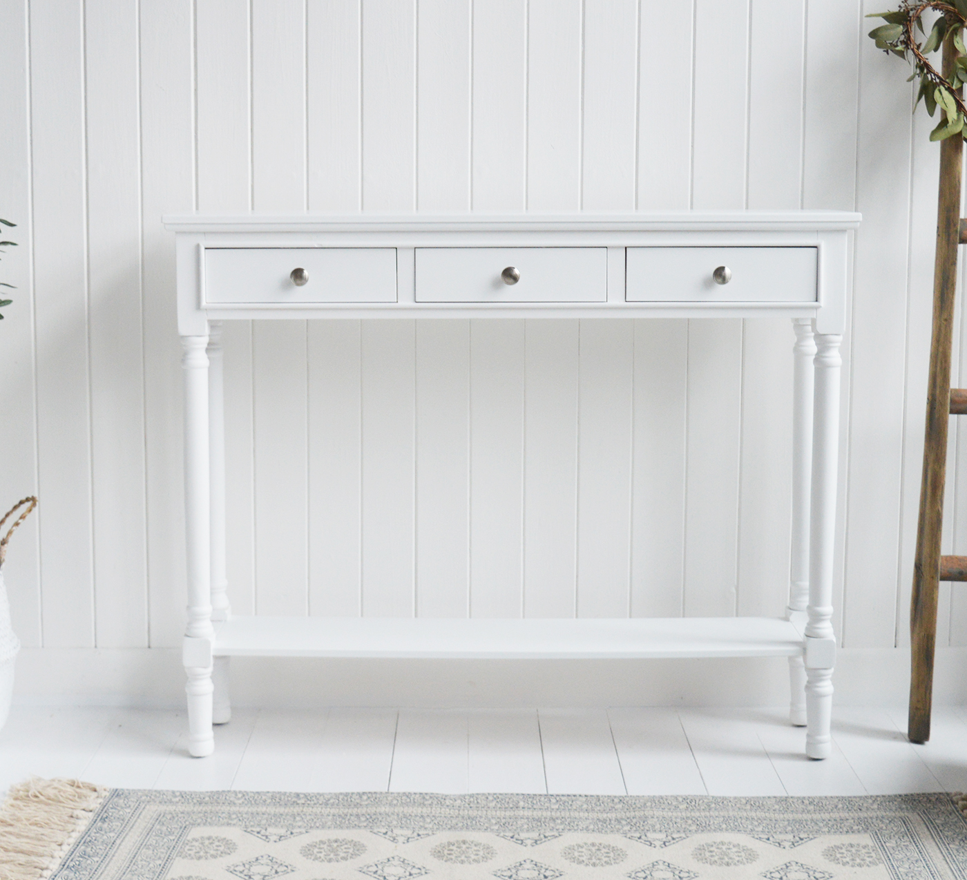New England white furniture for country, coastal and city living room and hallway furniture for delivery in UK