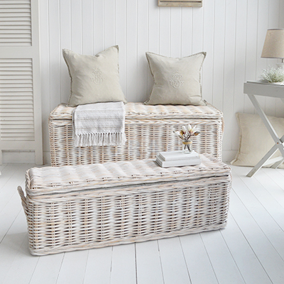 Casco Bay Grey Rattan Storage Bench Seat - New England Modern Farmhouse and Coastal Furniture