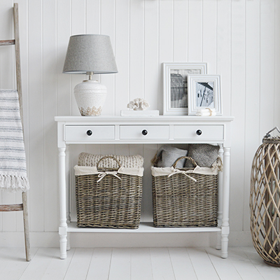 The Georgetown white console table... New England white furniture for country, coastal living room and hallway furniture for delivery in UK