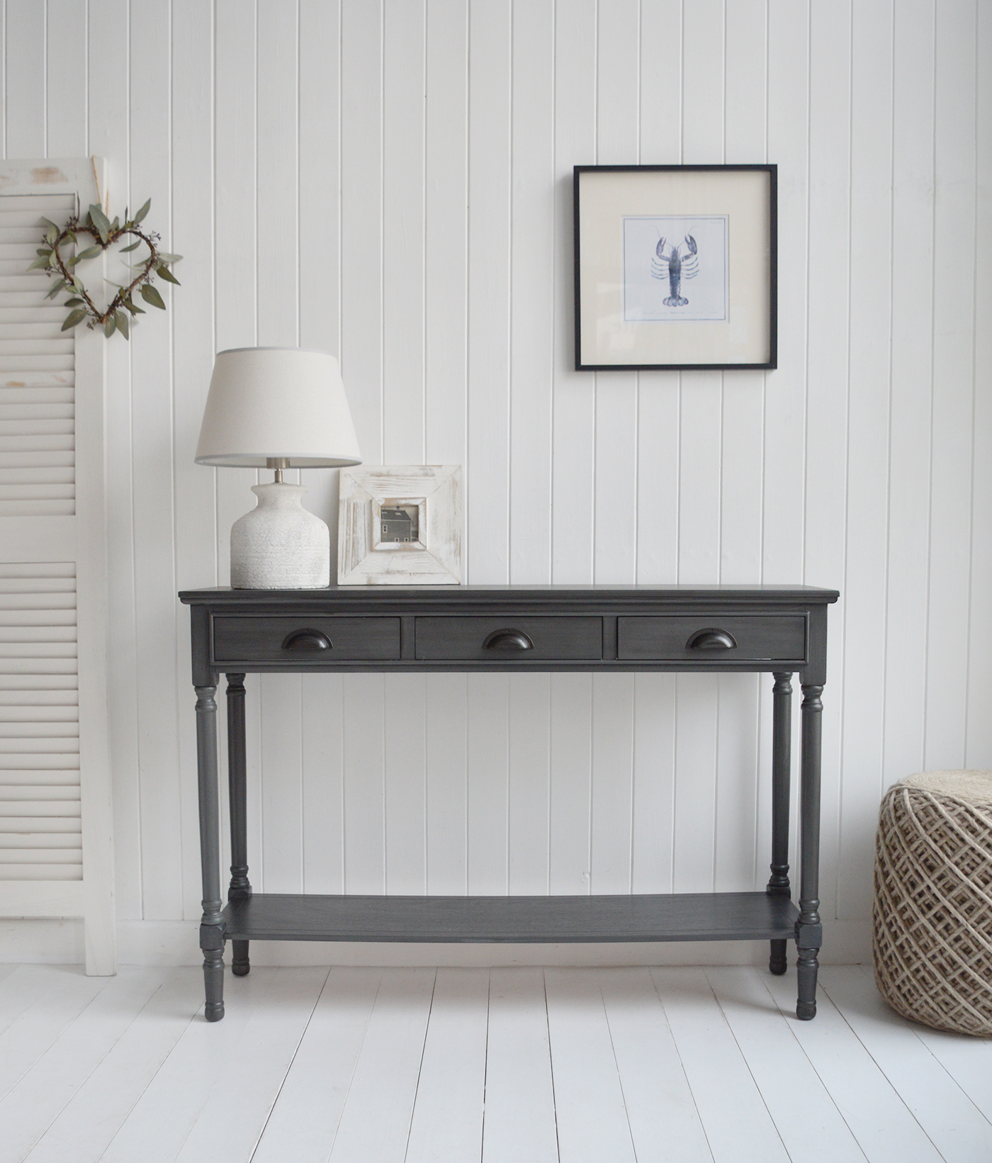 The turned legs and elegant silhouette bring a classic coastal charm that elevates hallways, living rooms and open-plan spaces.