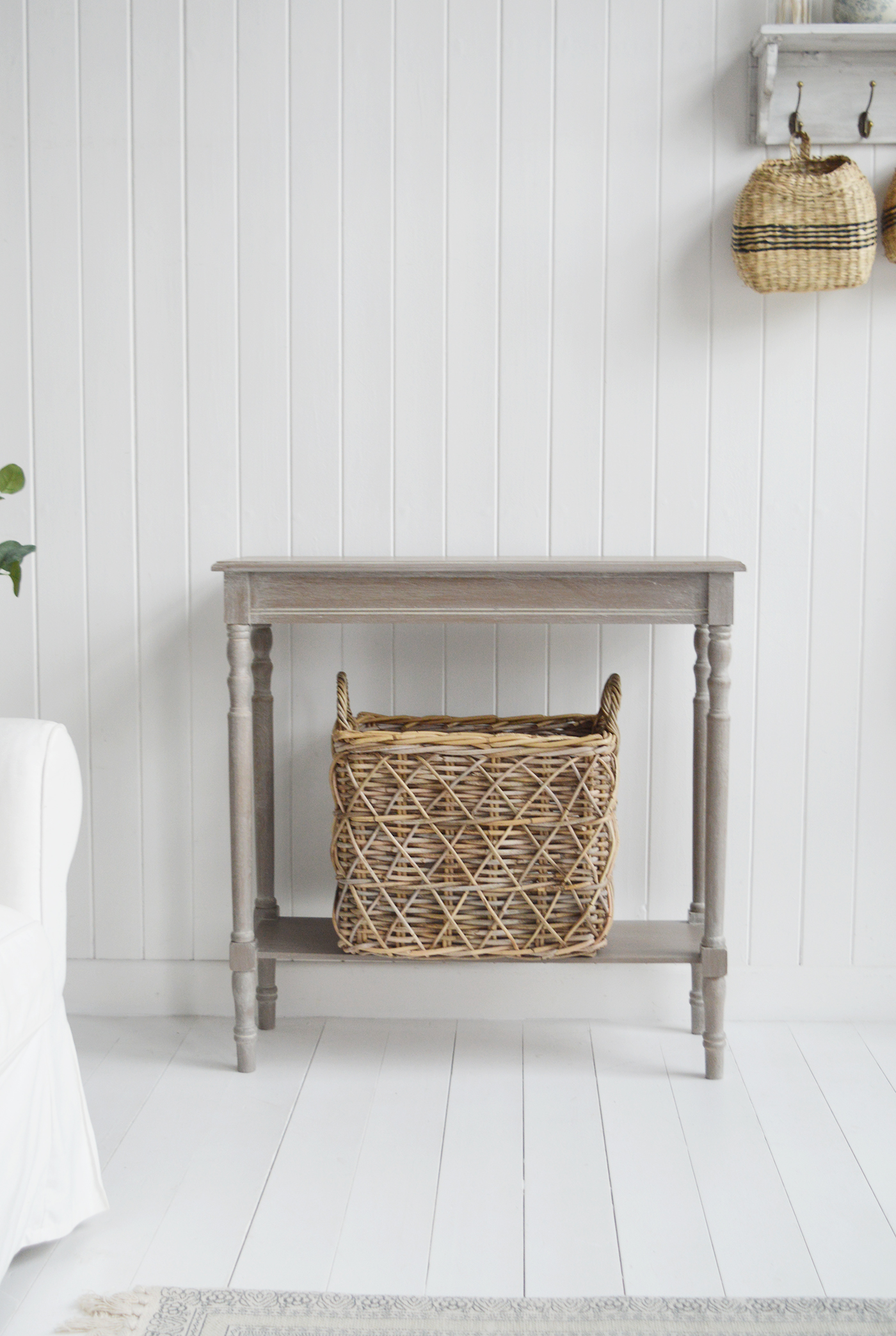 Montauk Driftwood Grey Console Table with shelf - New England Coastal, Country and Modern Farmhouse Furniture and Interiors