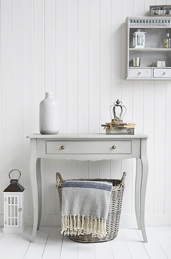 New Hampshire Grey Console Table with underneat basket