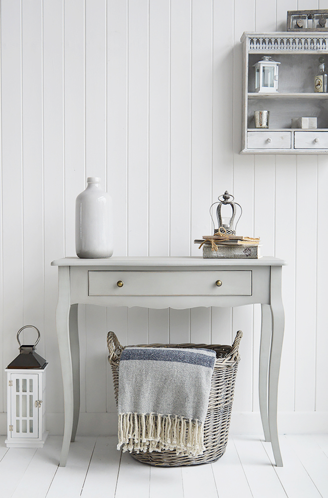 Hallway and living room grey console tables