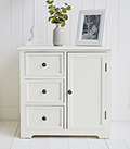 Newbury cream bathroom cabinet with cupboard and three drawers for bathroom storage furniture