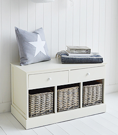 Newbury Cream hall Storage Bench seat with 5 drawers - - New England Coastal White Furniture